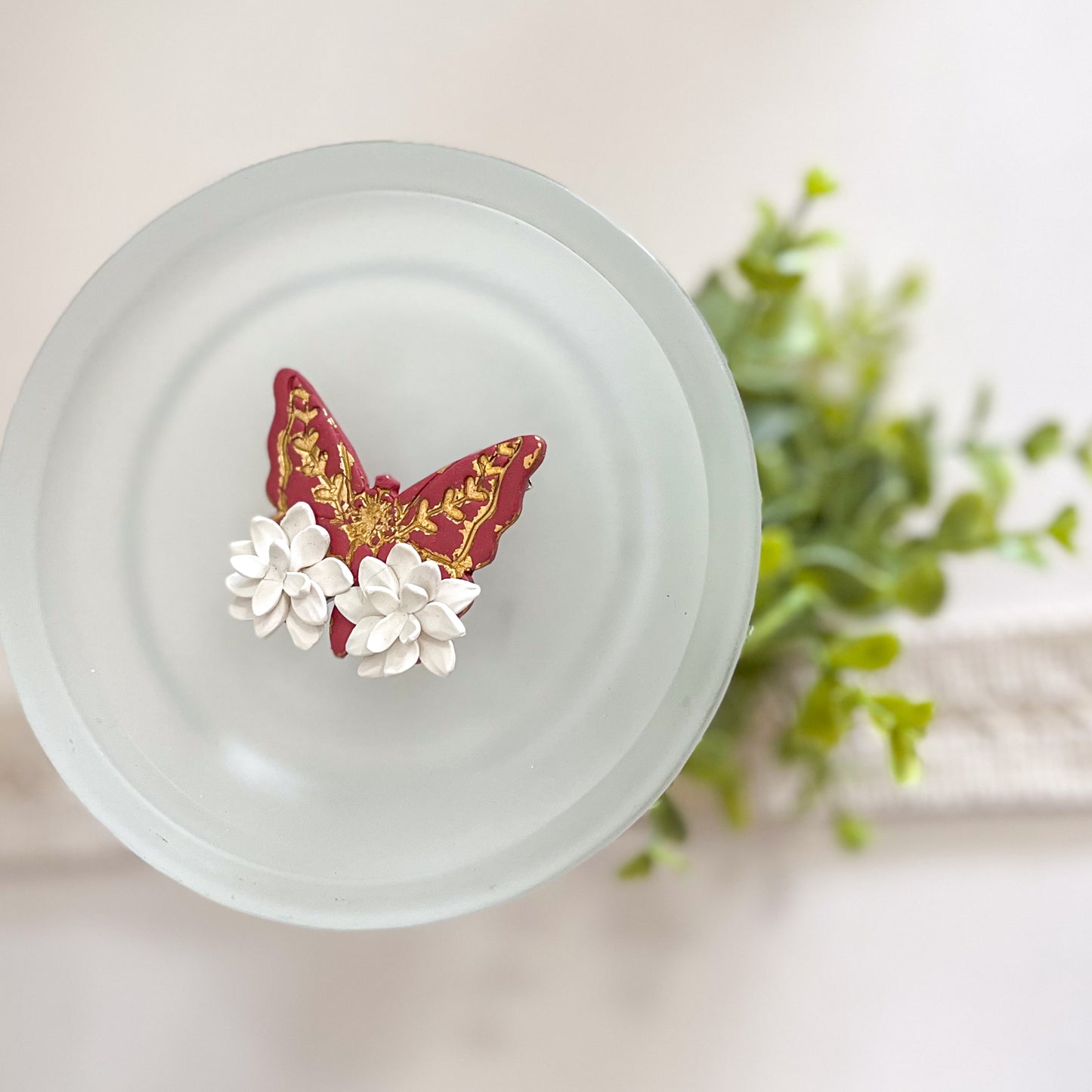 Red butterfly with flowers clip | 1.75" alligator clip