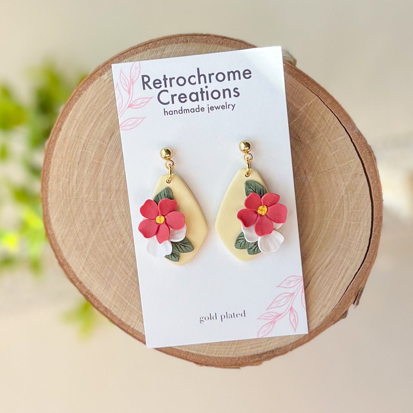 Yellow and red floral earrings 24k gold plated – Retrochrome