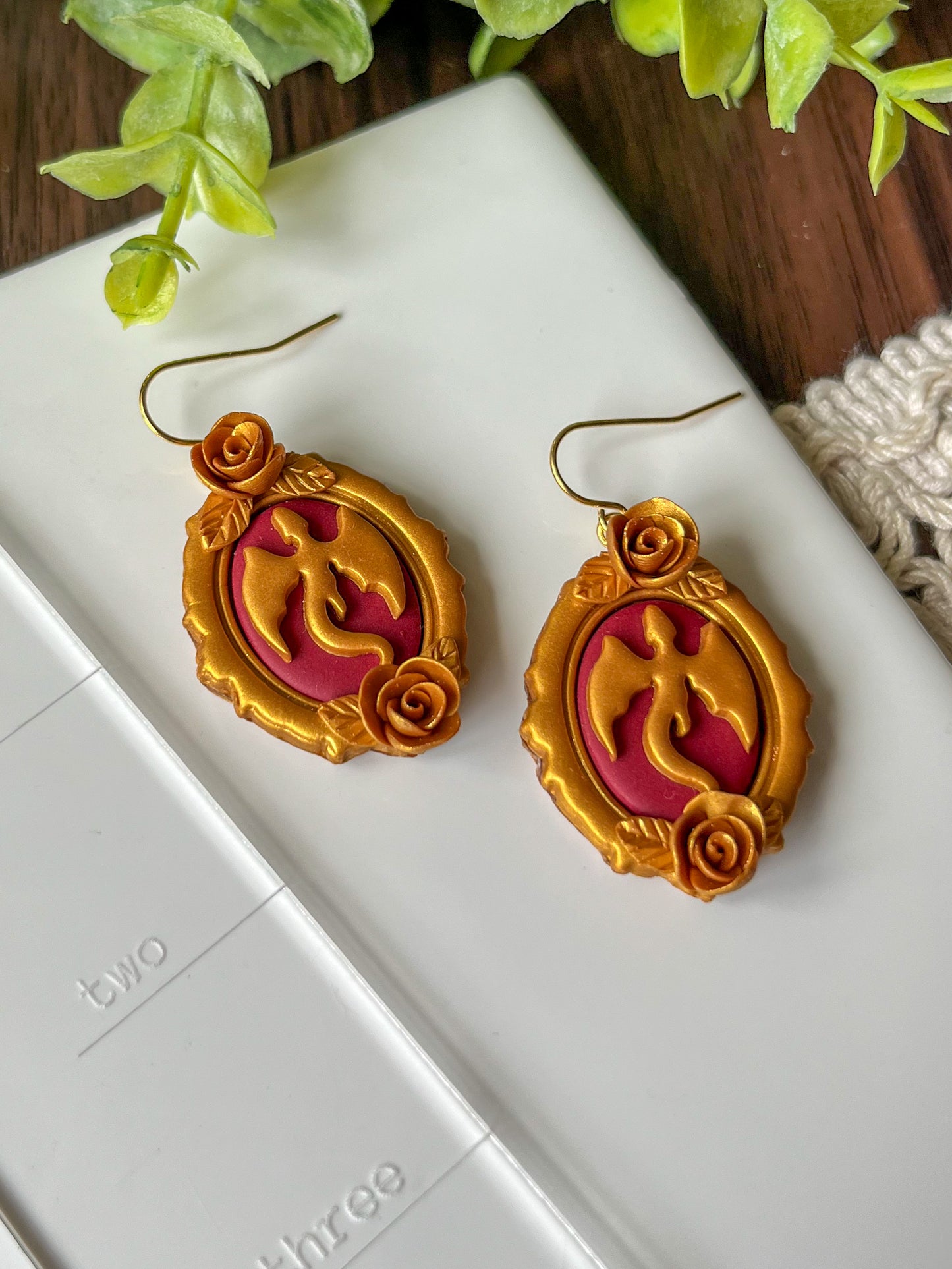 Gold and red dragon frame | 18k gold plated