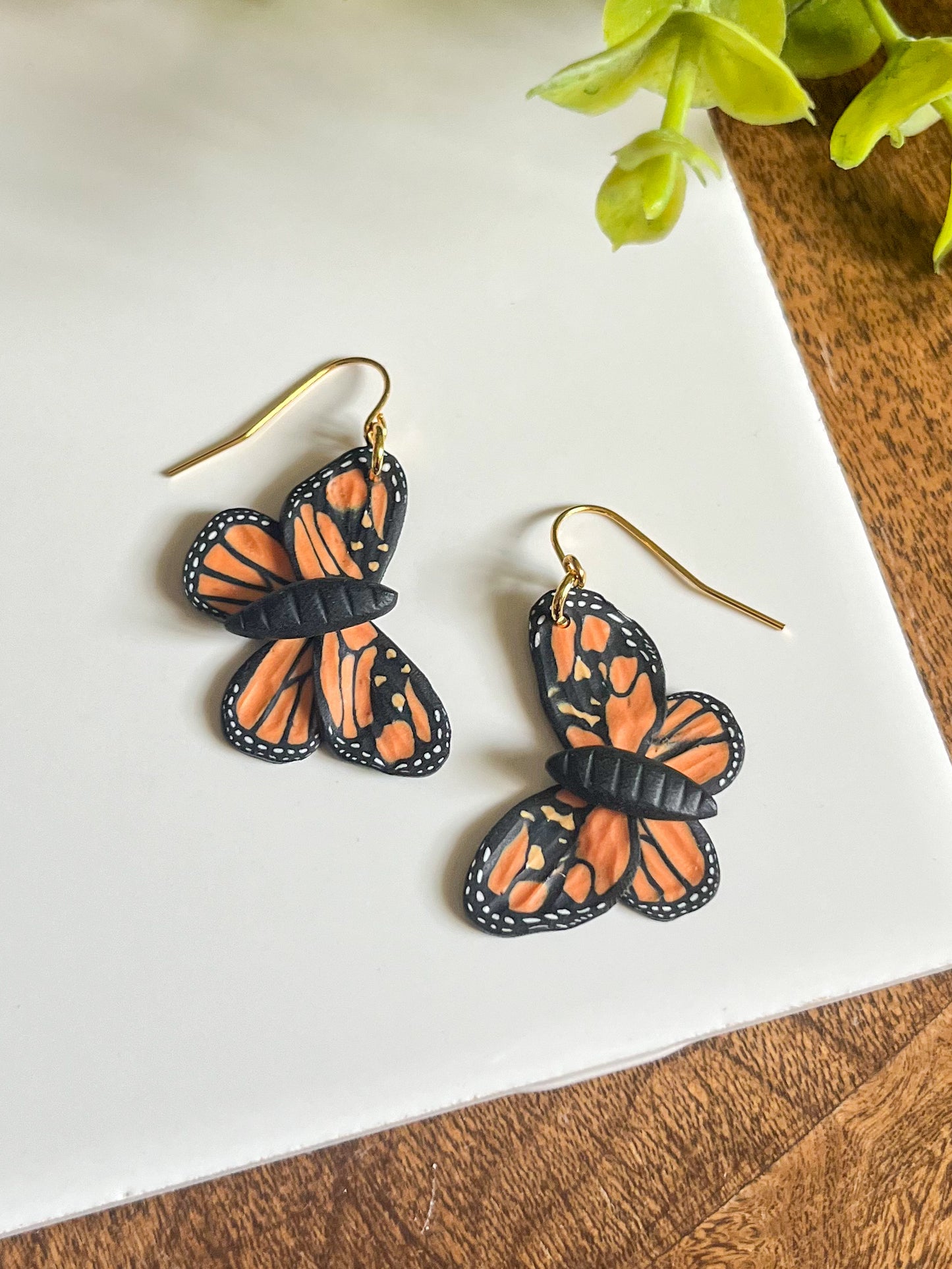 Flat Monarch Butterfly Earrings | 18k gold-plated