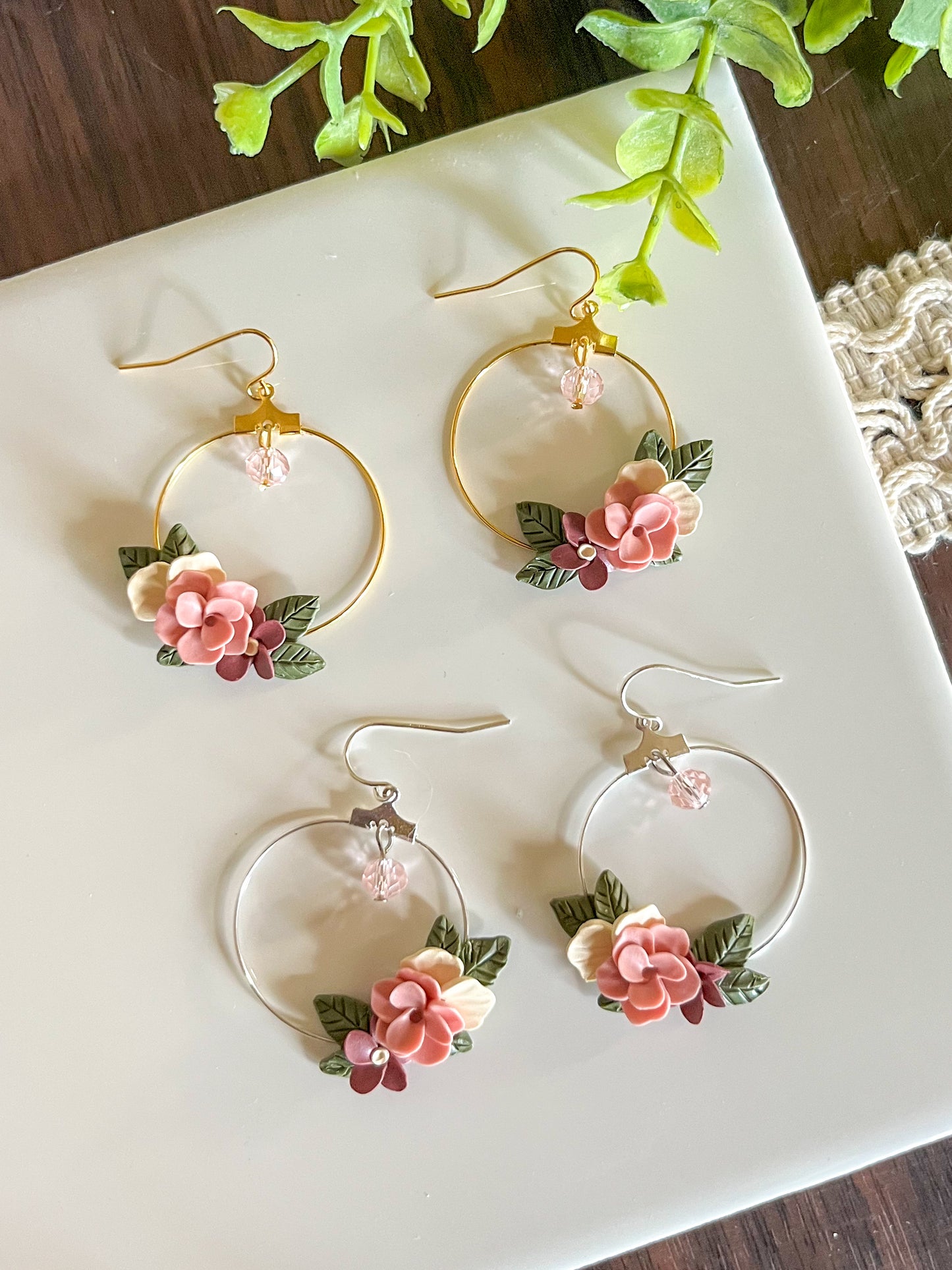 Pink and cream hoop earrings | multiple metal options