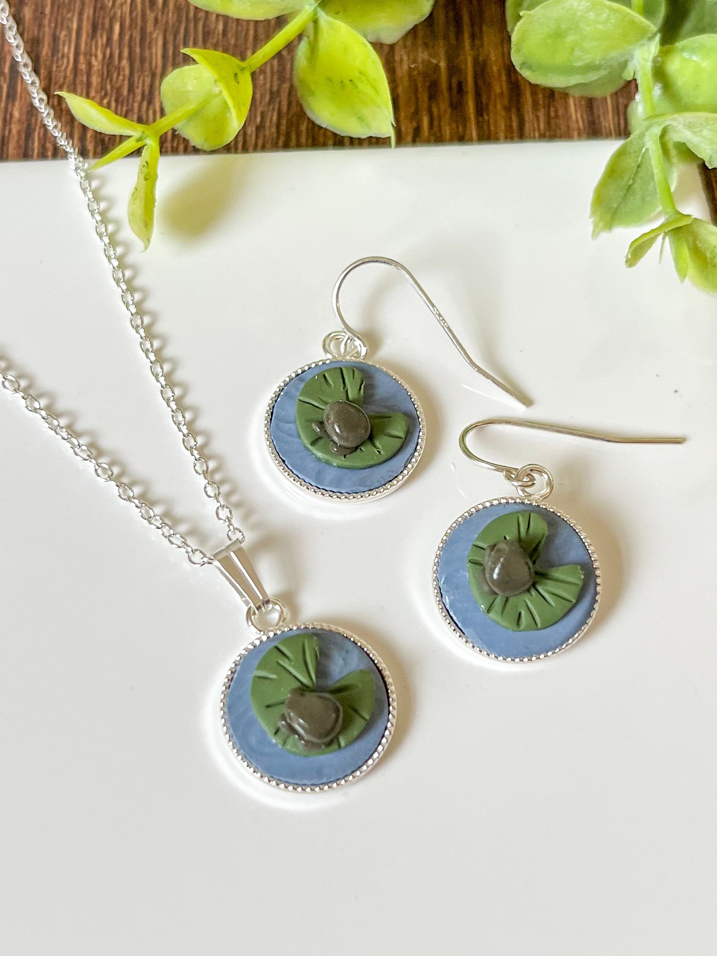 small lily pad with frog earrings | full set (multiple metal options)