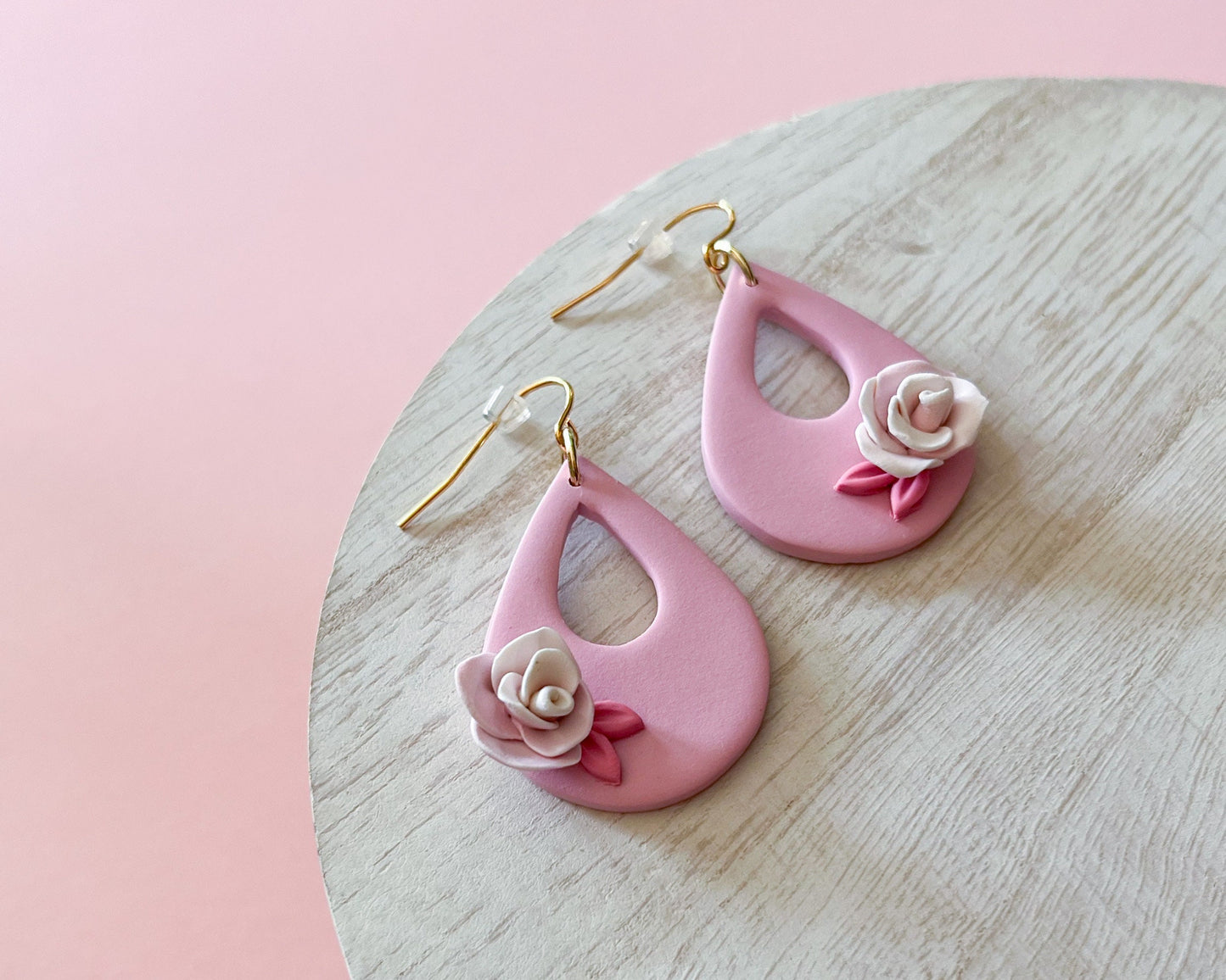 Pink rose teardrop earrings | 18k gold plated