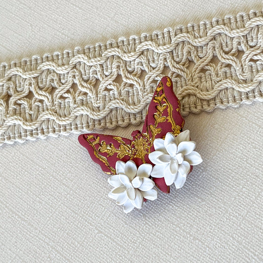 Red butterfly with flowers clip | 1.75" alligator clip