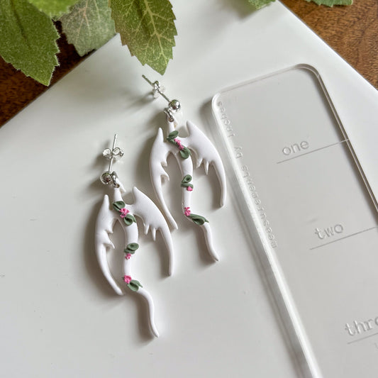 White floral dragon earrings |sterling silver
