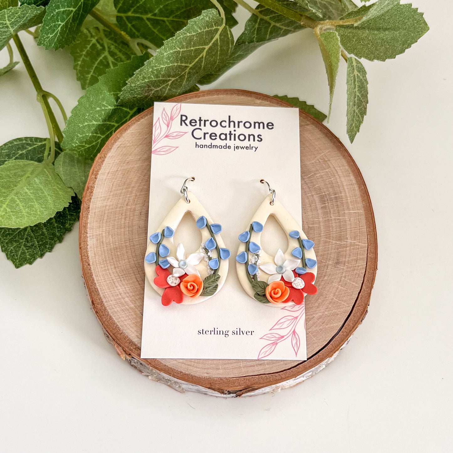Pastel rainbow floral earrings | sterling silver