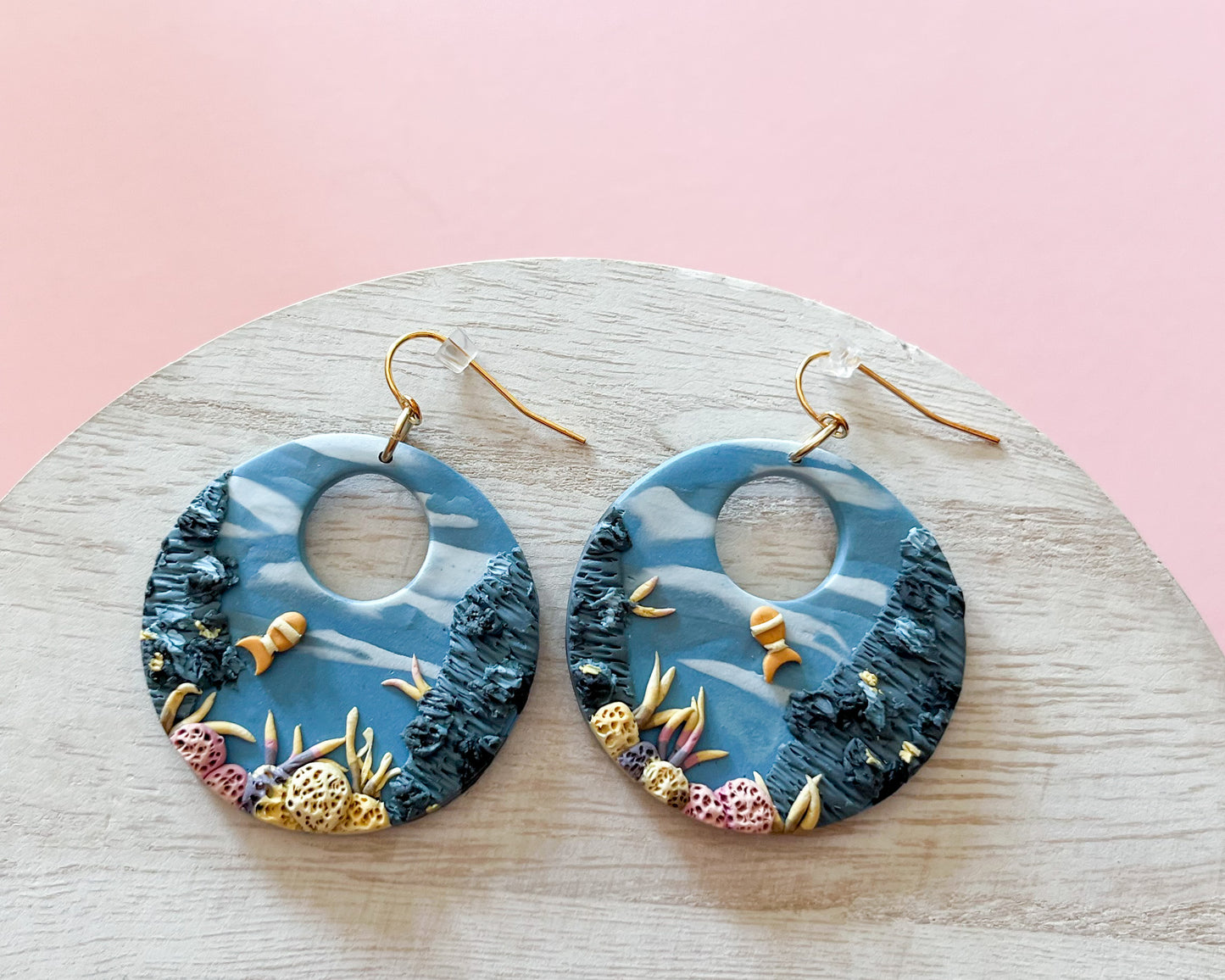 Aquascape ocean landscape earrings | 18k gold plated