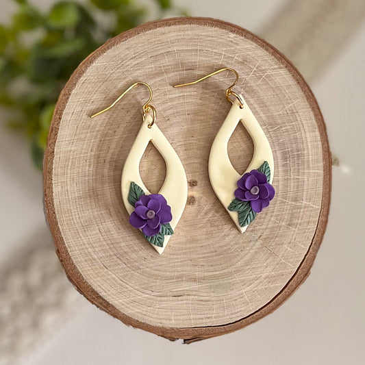 Delicate purple flower dangle earring | 18k gold plated