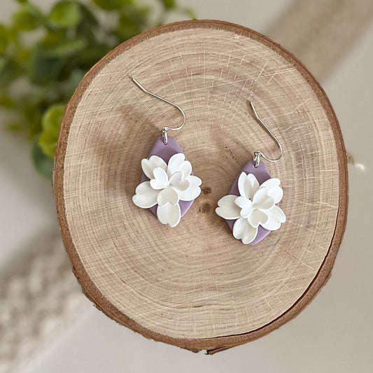 Purple and white floral earrings | sterling silver