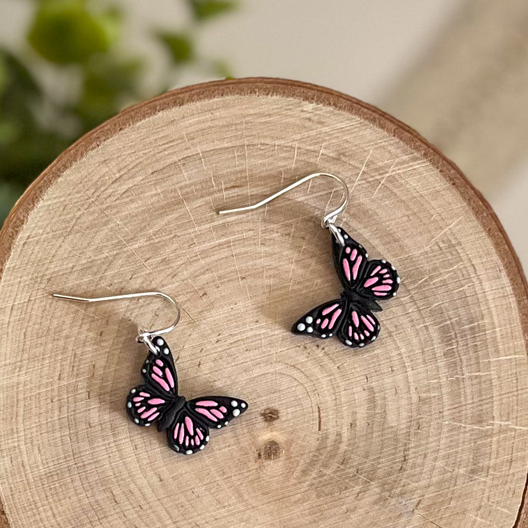 Pink butterfly earrings | sterling silver