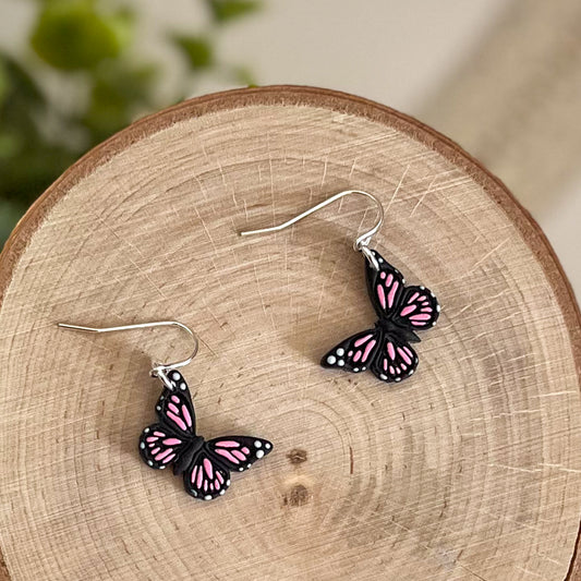 Pink butterfly earrings | sterling silver