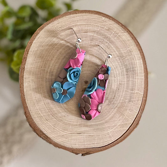 Pink and teal dangle earrings | sterling silver