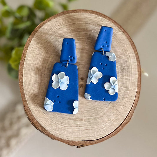 Blue floral statement stud earrings | sterling silver