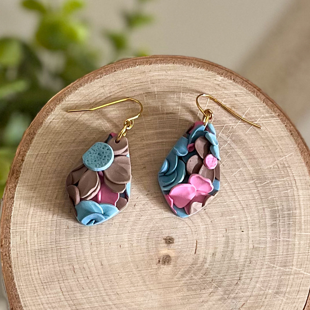 Pink and teal small diamond earrings | sterling silver