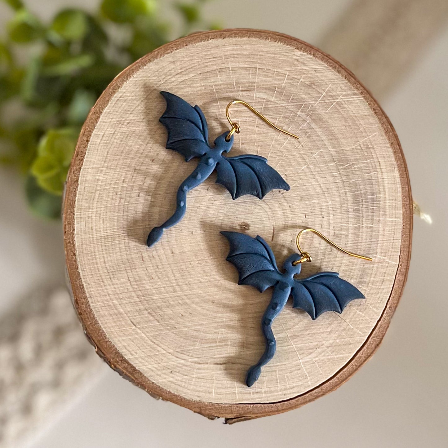 blue spiky dragon earrings | 18k gold plated