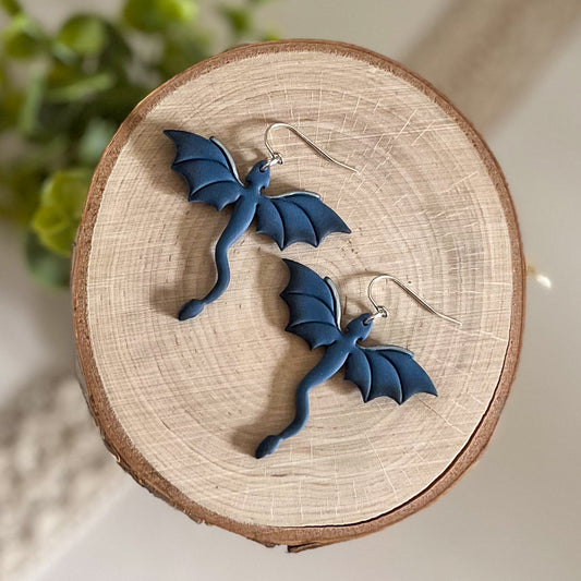 blue and silver dragon earrings | sterling silver