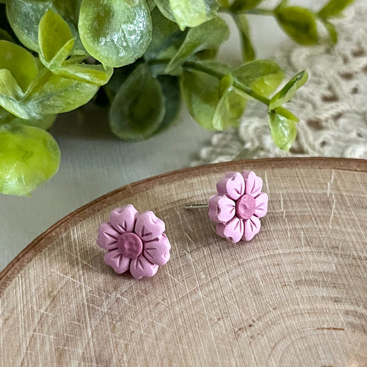 Pink flower stud | sterling silver