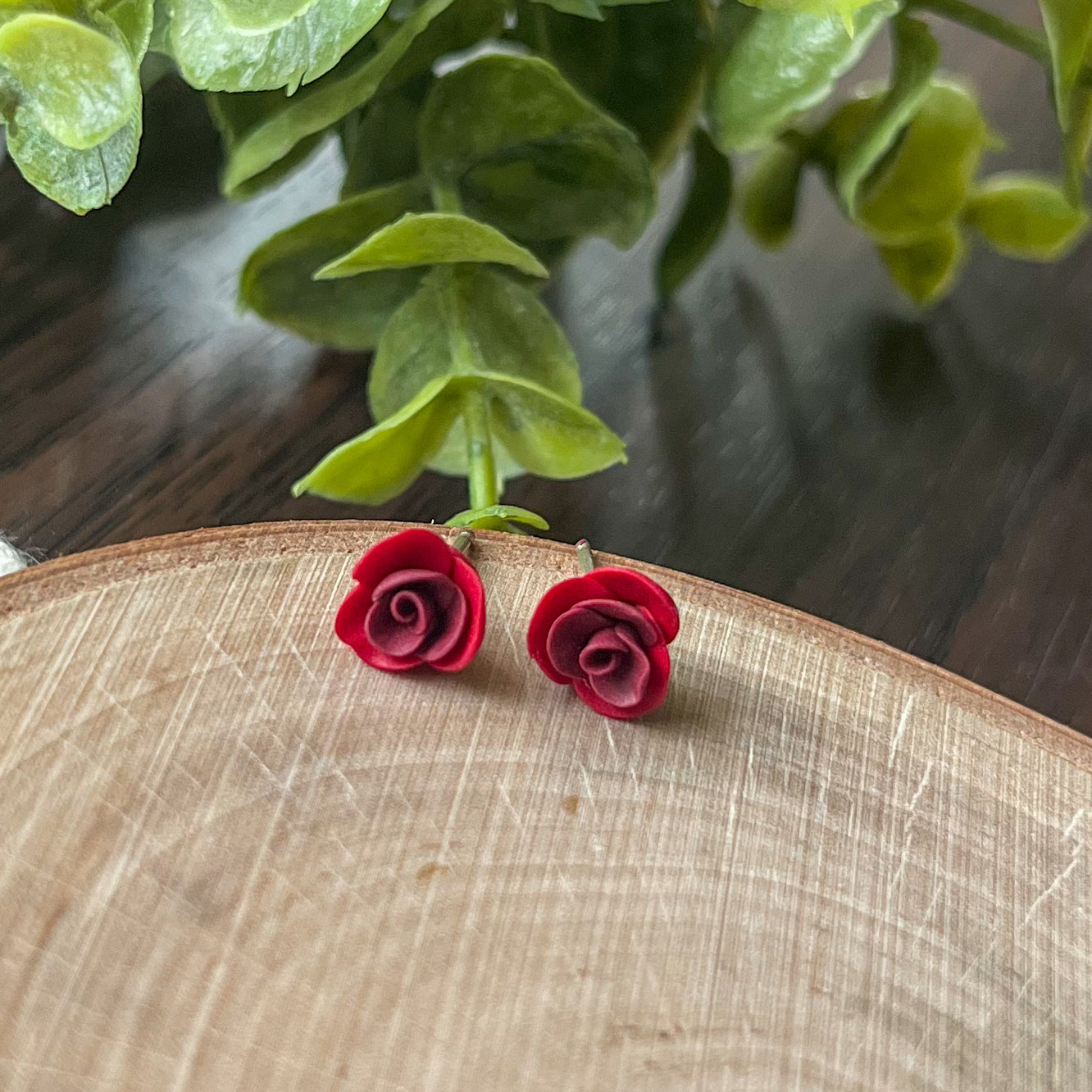 Red rose studs | sterling silver