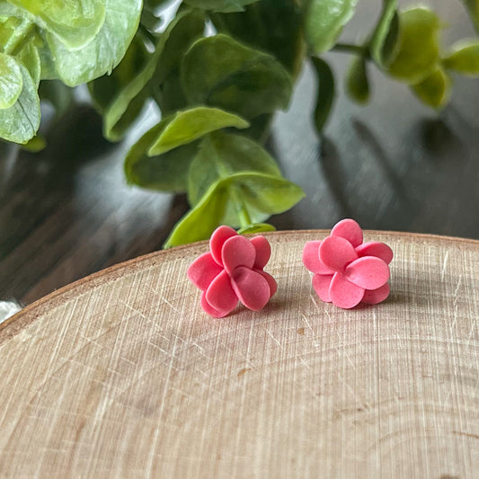 Pink sculpted flower studs | sterling silver