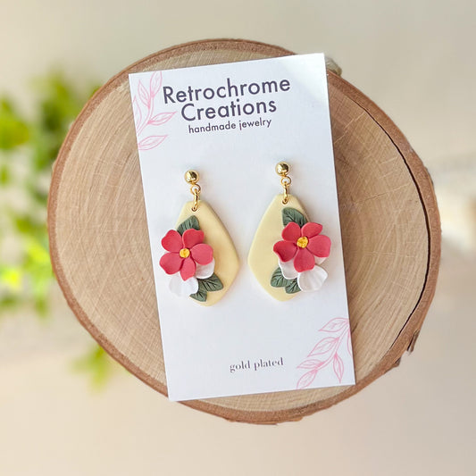 Yellow and red floral earrings | 24k gold plated