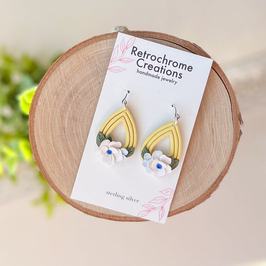 yellow floral teardrop earrings | sterling silver