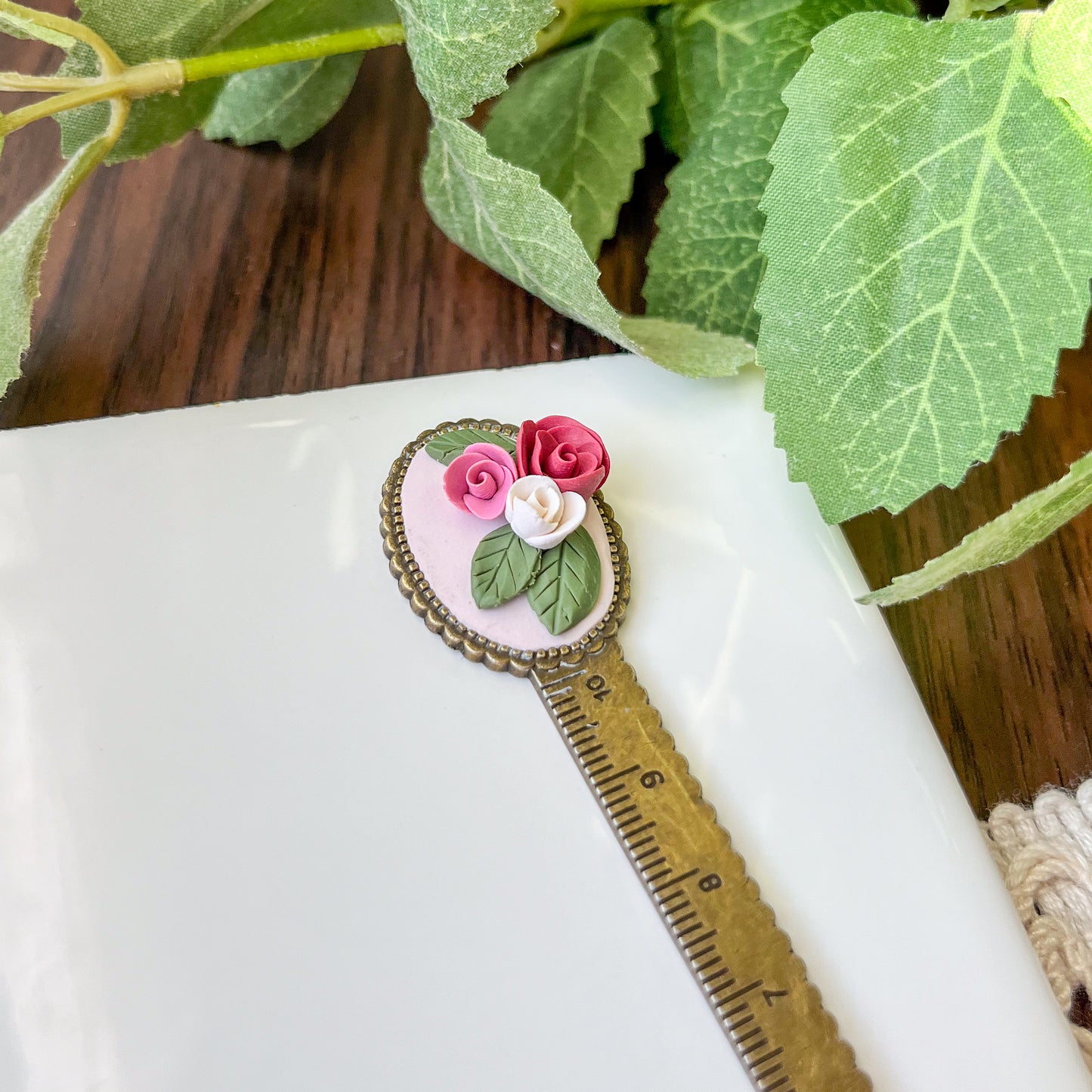 pink rose bouquet bookmark (long)