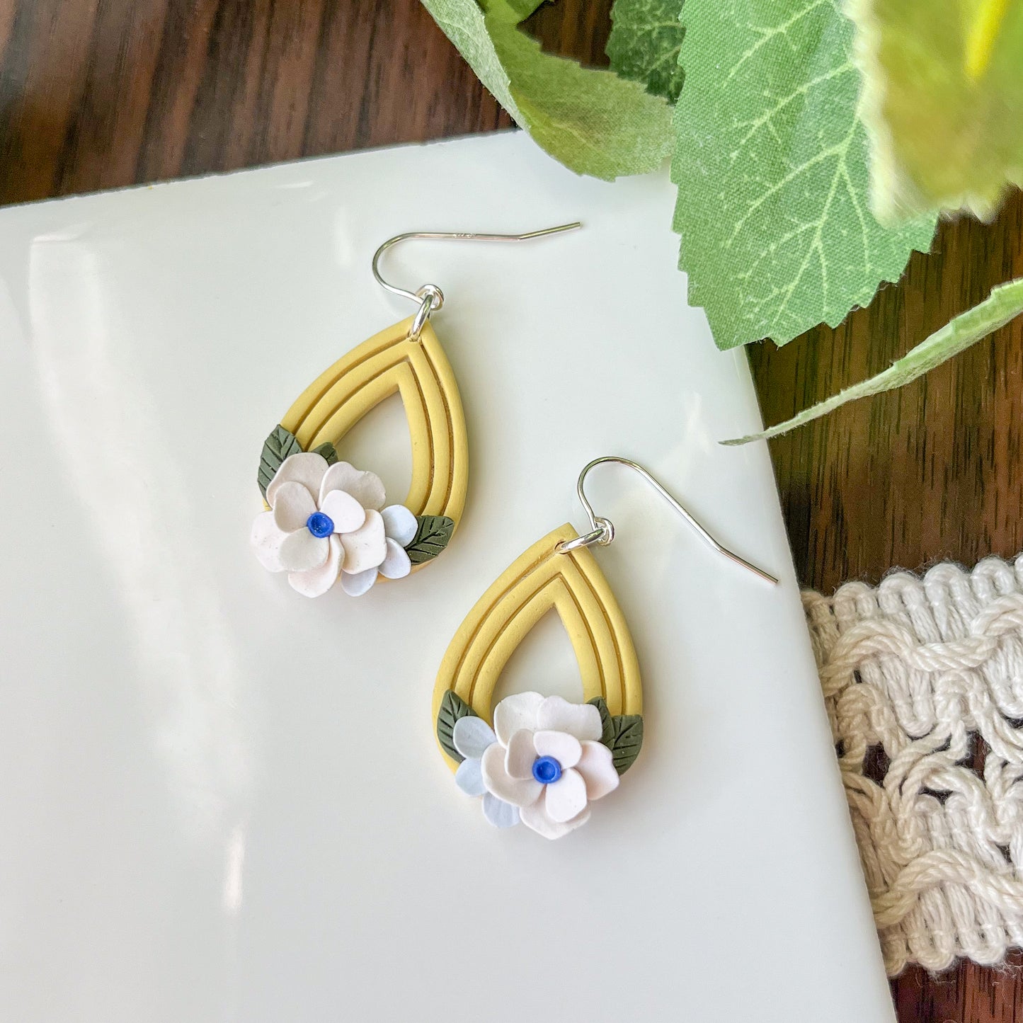 yellow floral teardrop earrings | sterling silver