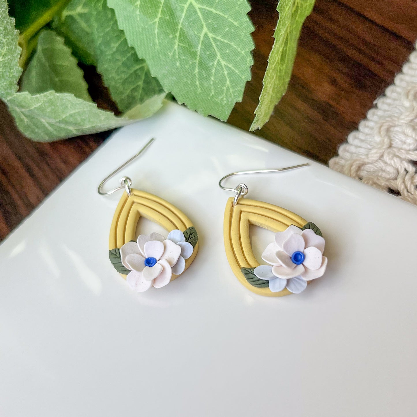 yellow floral teardrop earrings | sterling silver