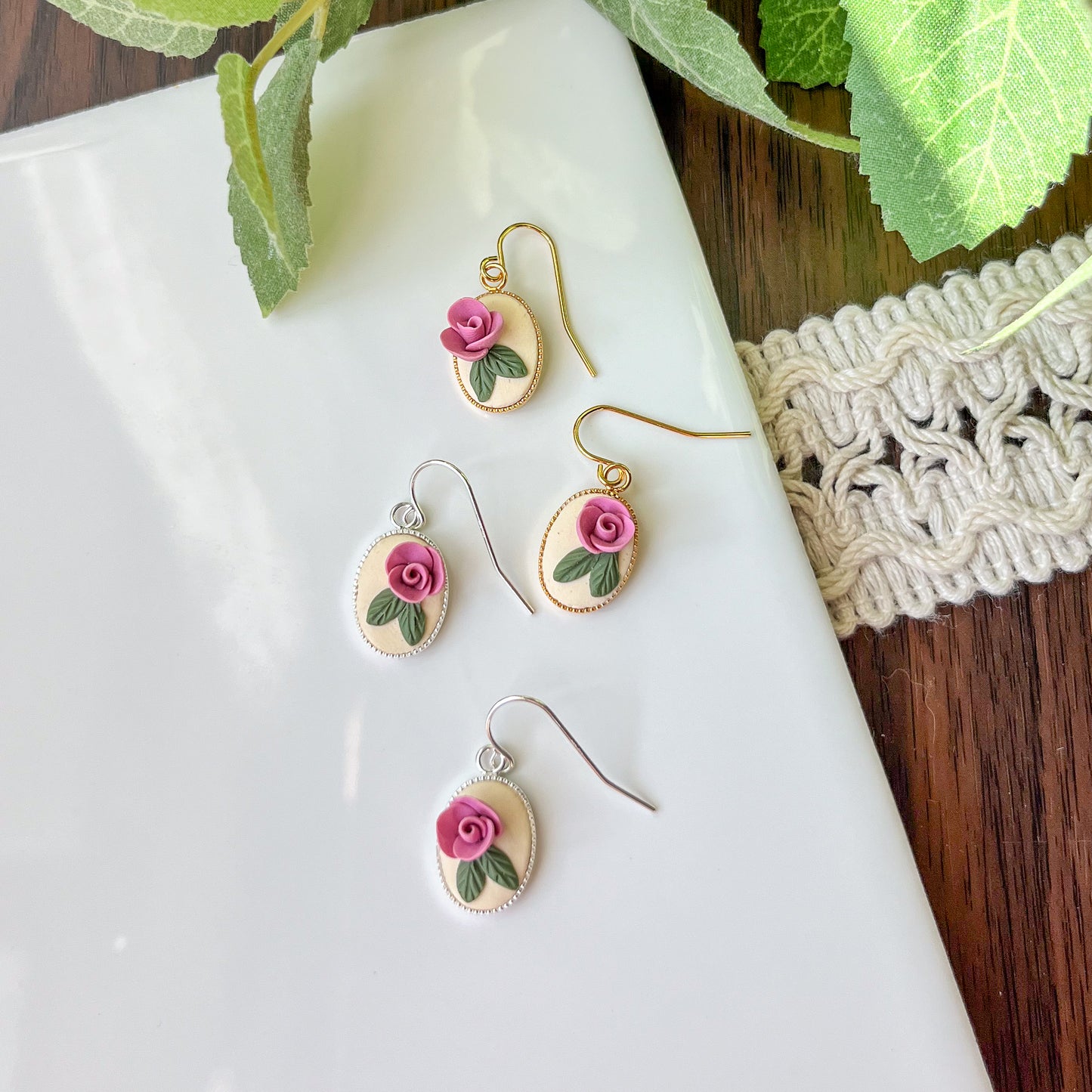 Small rose jewelry set (earrings and/or necklace) | multiple metals