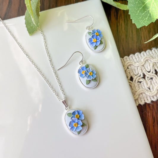 Forget-me-not set (earrings and/or necklace) | multiple metals