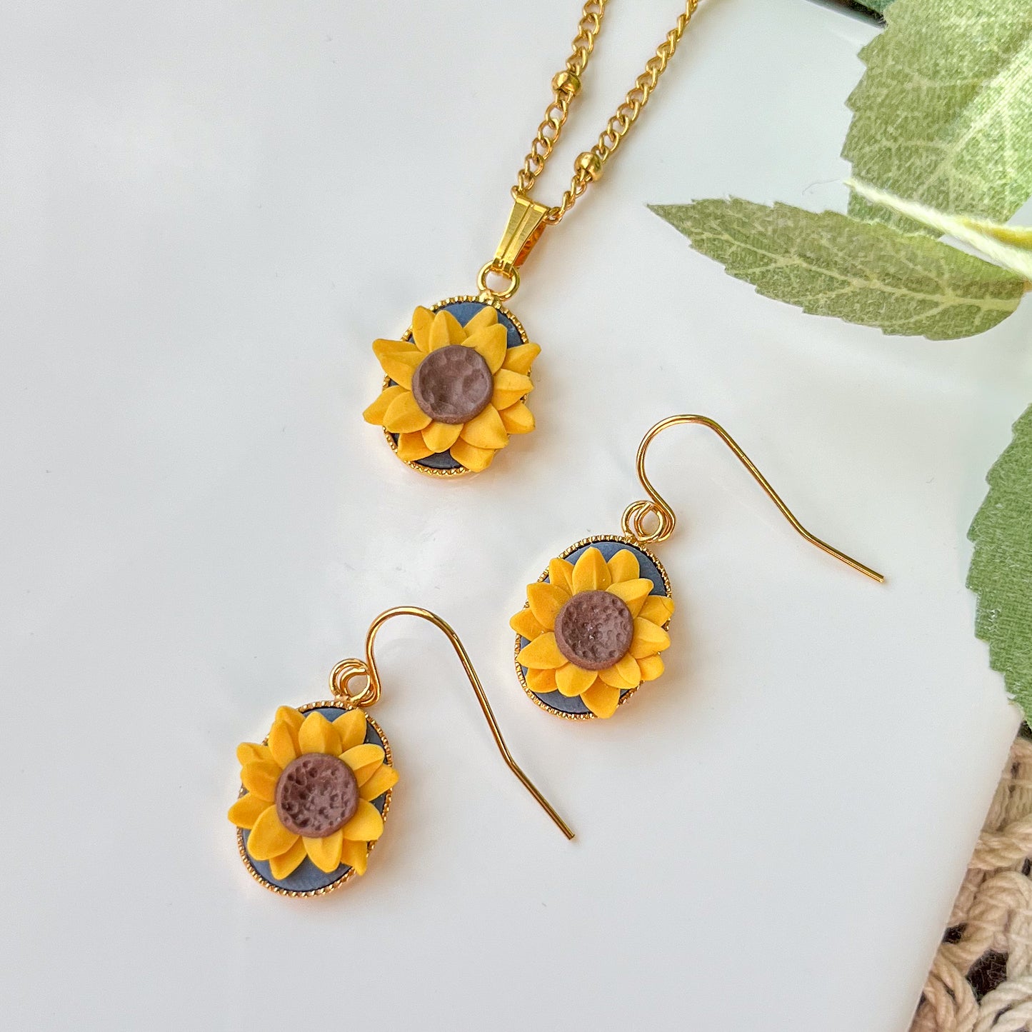 Dainty Sunflower set (earrings and/or necklace) | multiple metals