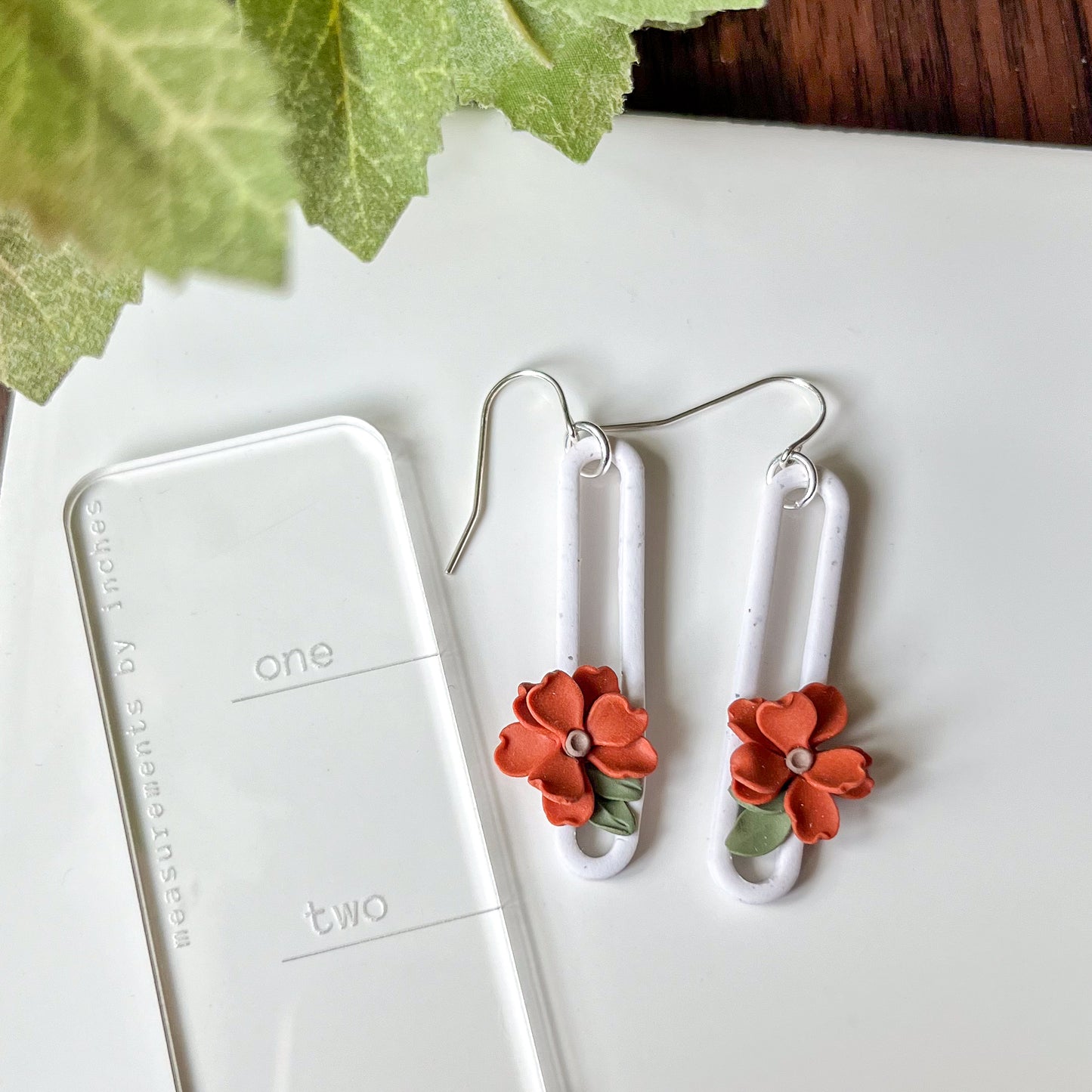 Orange floral oval earrings | sterling silver