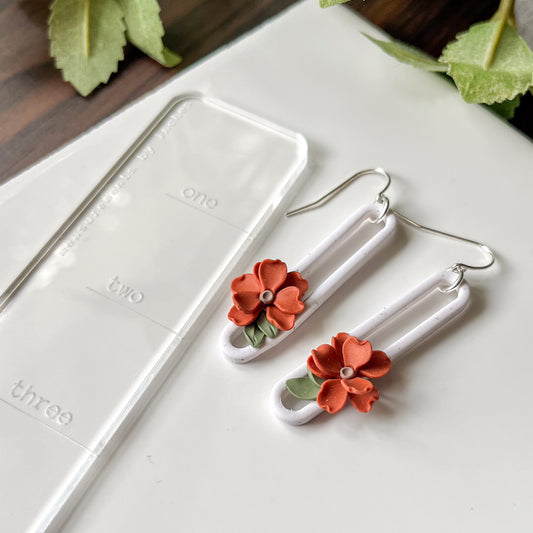 Orange floral oval earrings | sterling silver