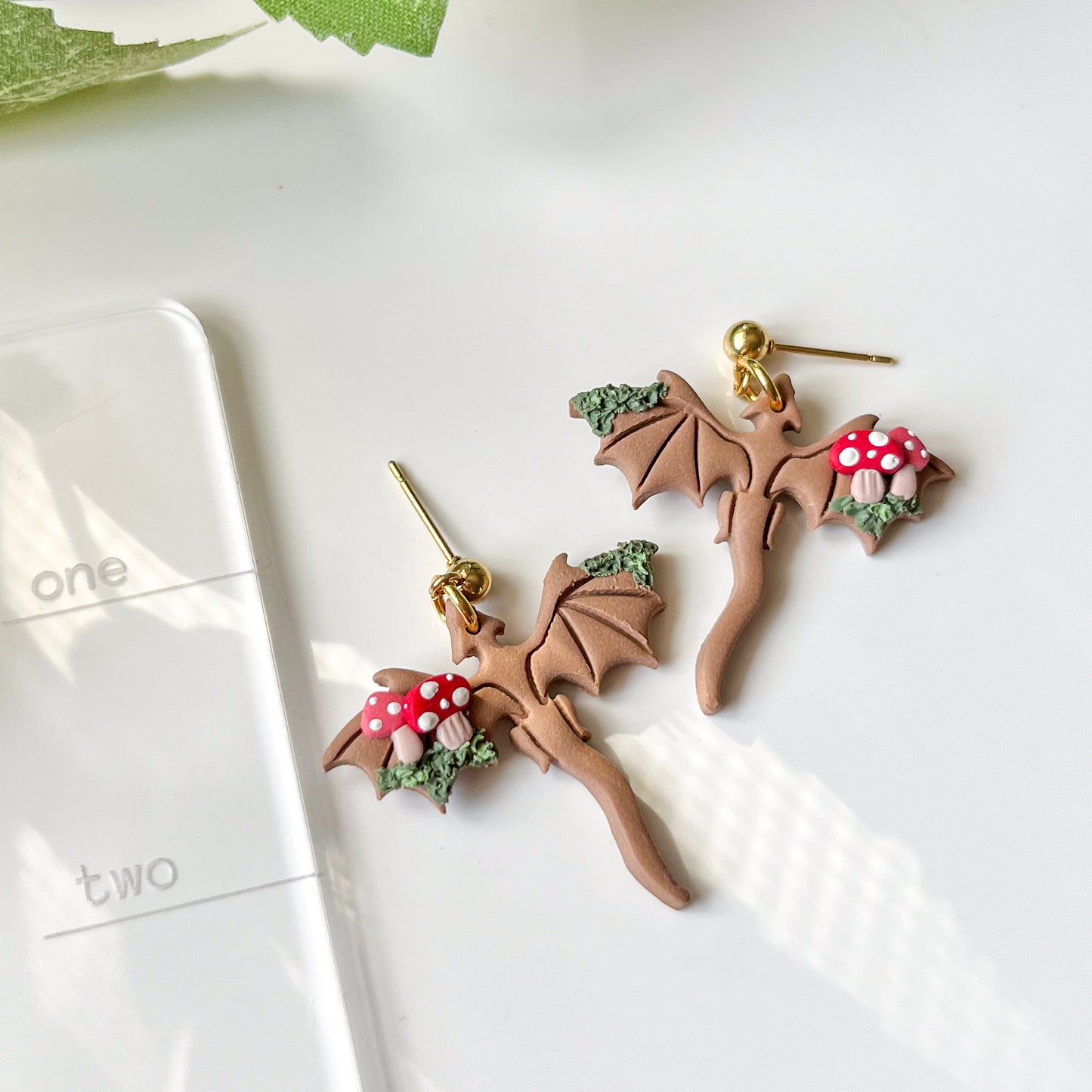 Mushroom dragon earrings | 24k gold plated