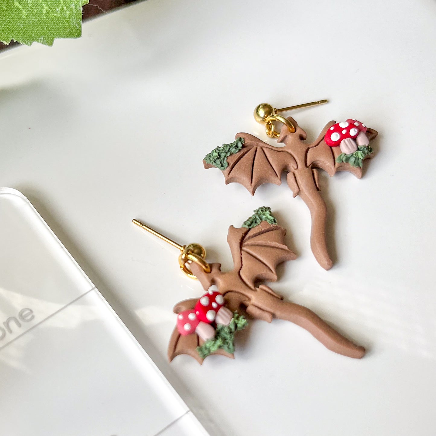 Mushroom dragon earrings | 24k gold plated