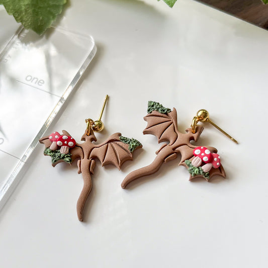 Mushroom dragon earrings | 24k gold plated