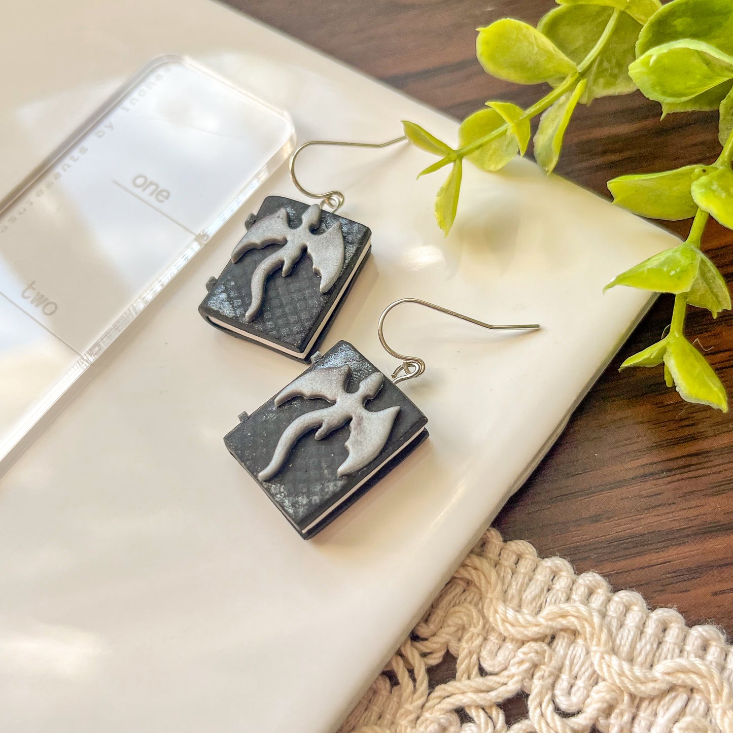 Black and silver dragon tome earrings | sterling silver