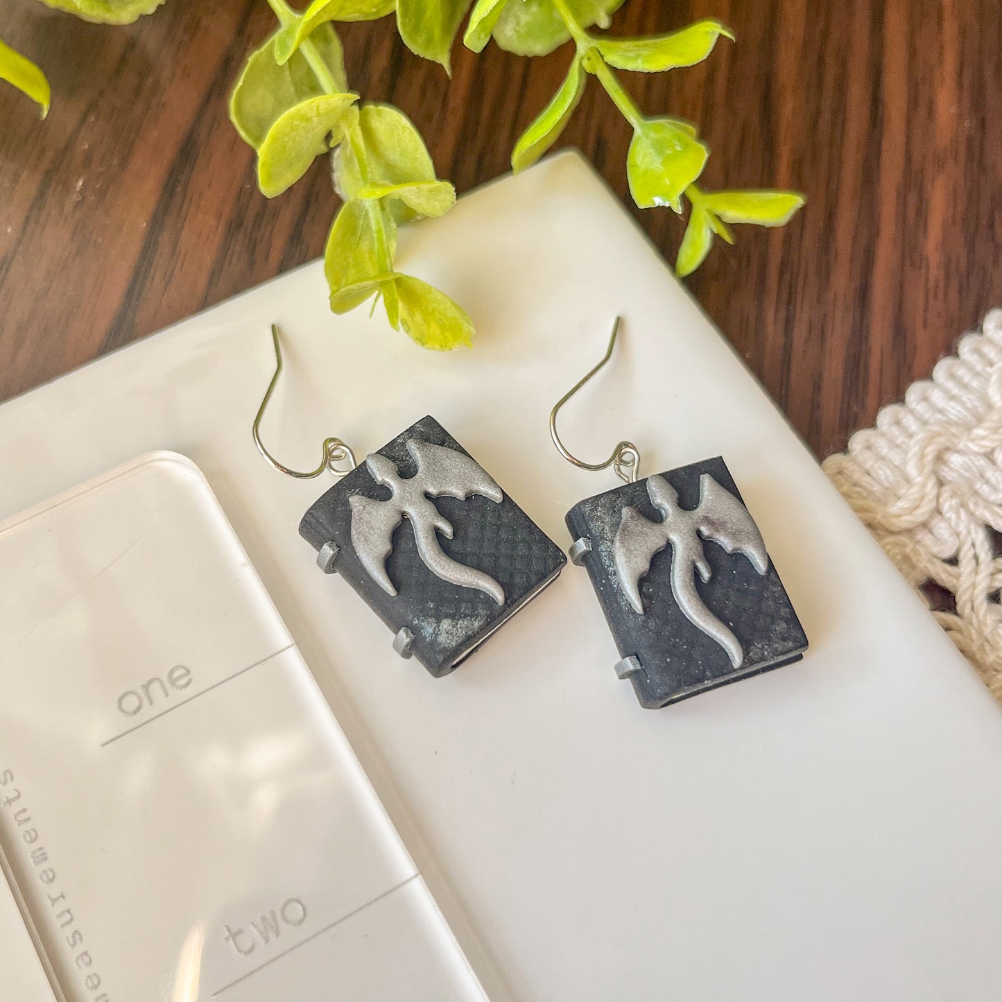 Black and silver dragon tome earrings | sterling silver