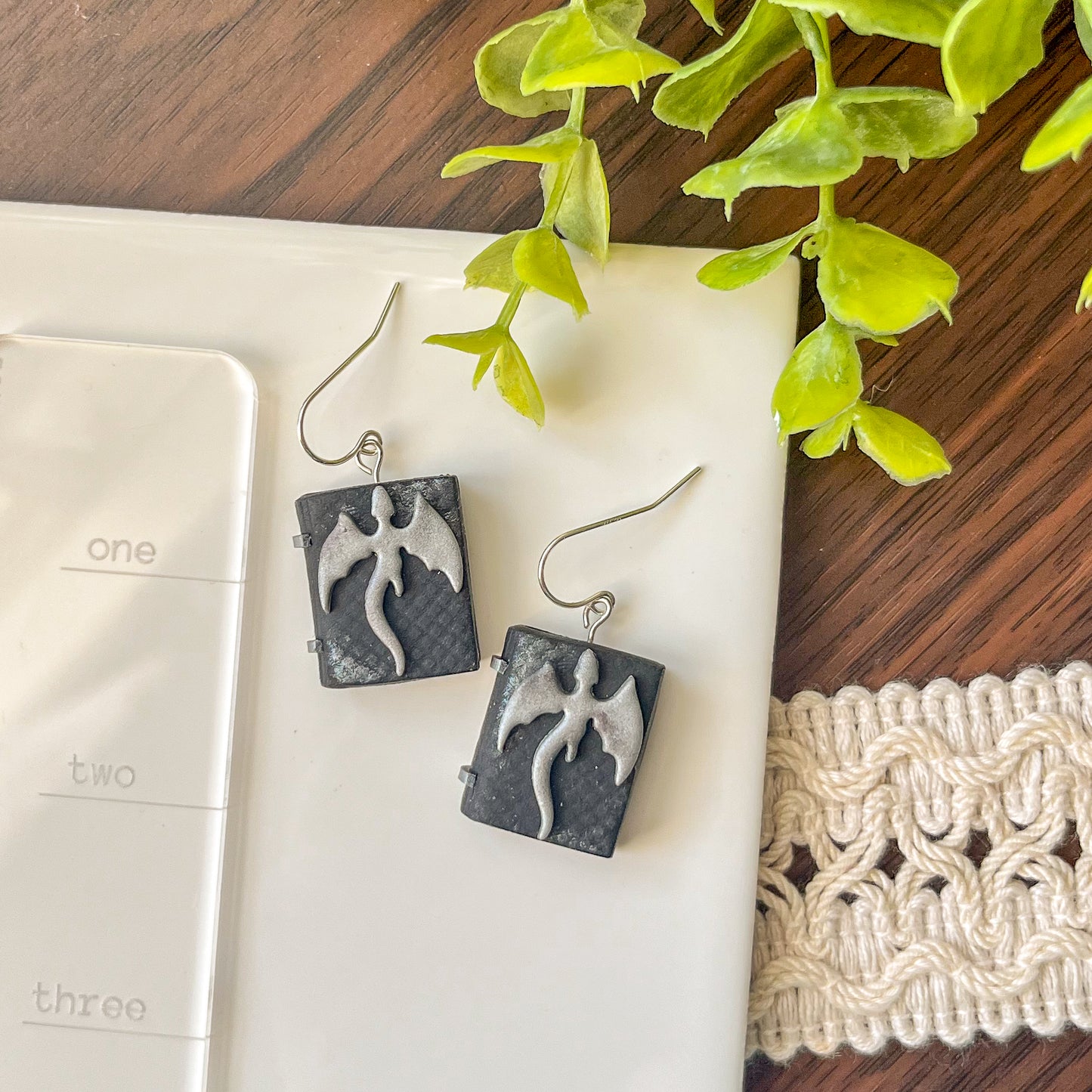 Black and silver dragon tome earrings | sterling silver