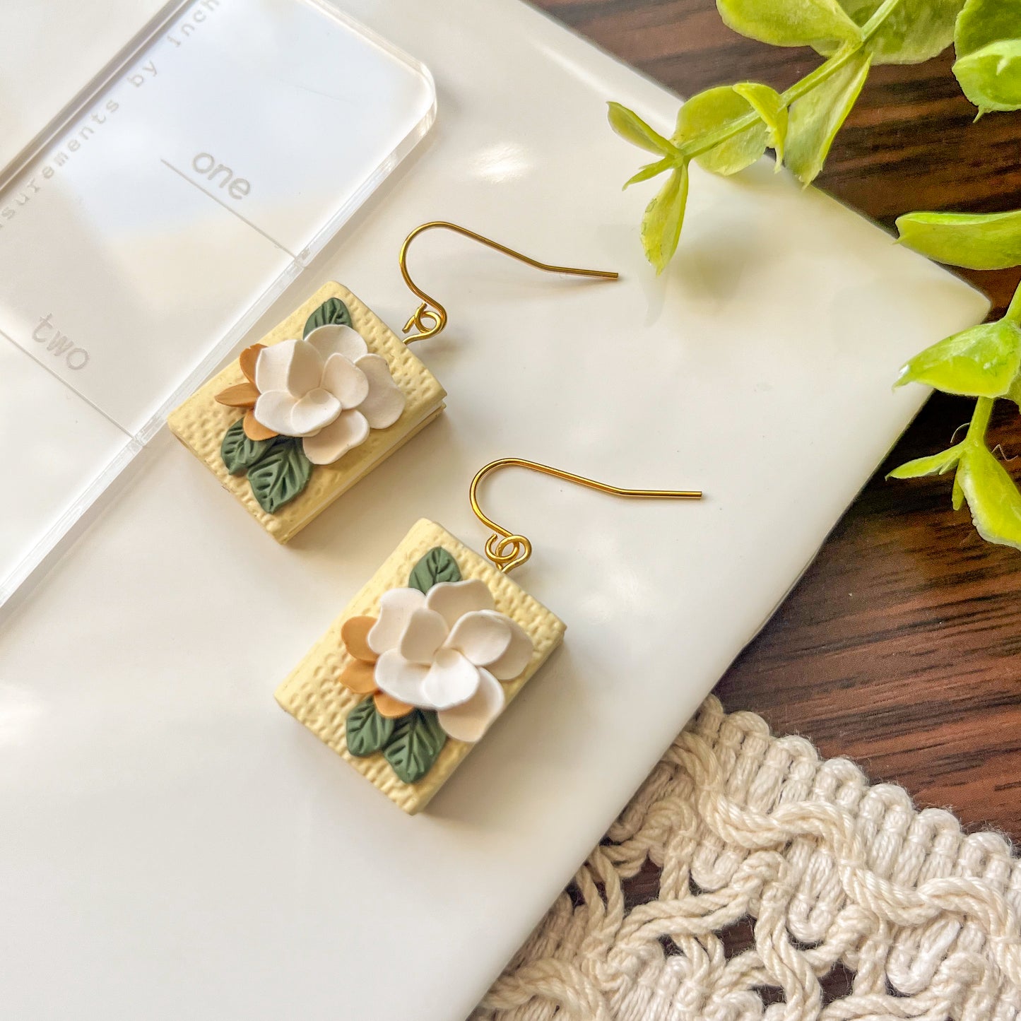 yellow floral book earrings | 18k gold plated