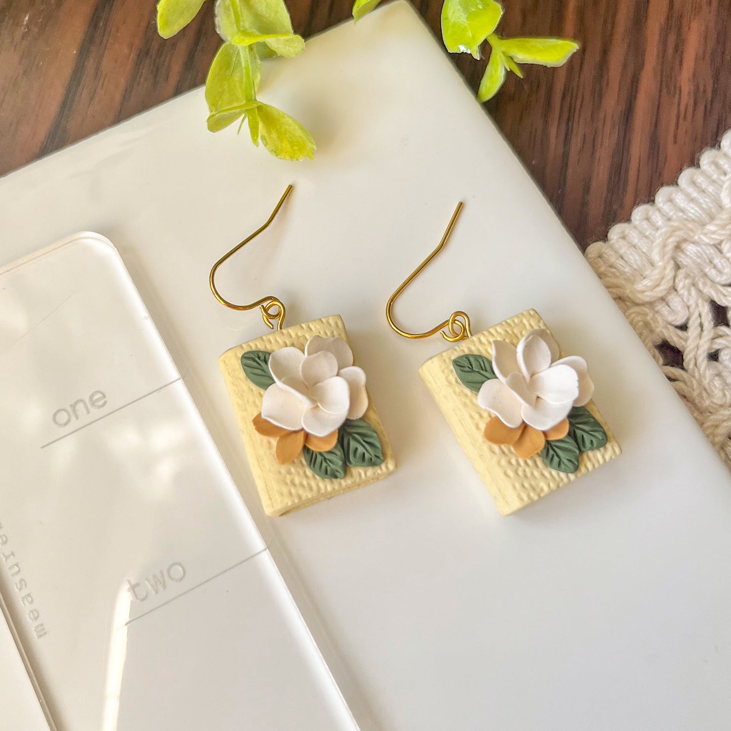 yellow floral book earrings | 18k gold plated