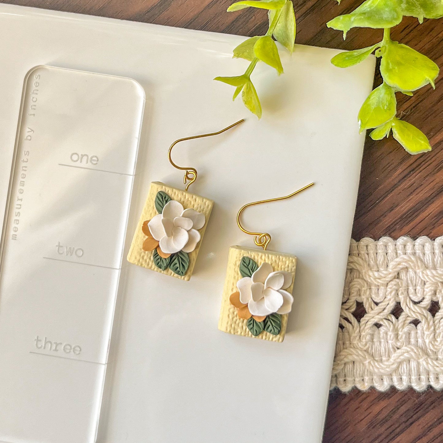 yellow floral book earrings | 18k gold plated