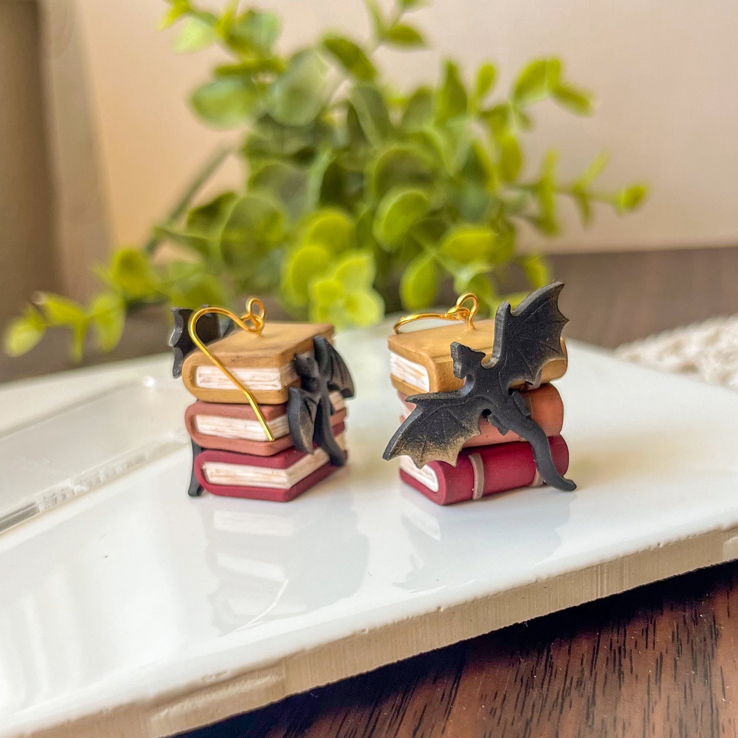 Fiery dragon book stack earrings | 18k gold plated