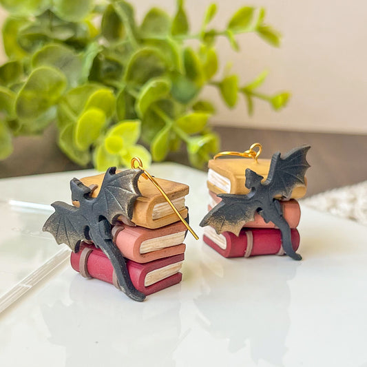 Fiery dragon book stack earrings | 18k gold plated