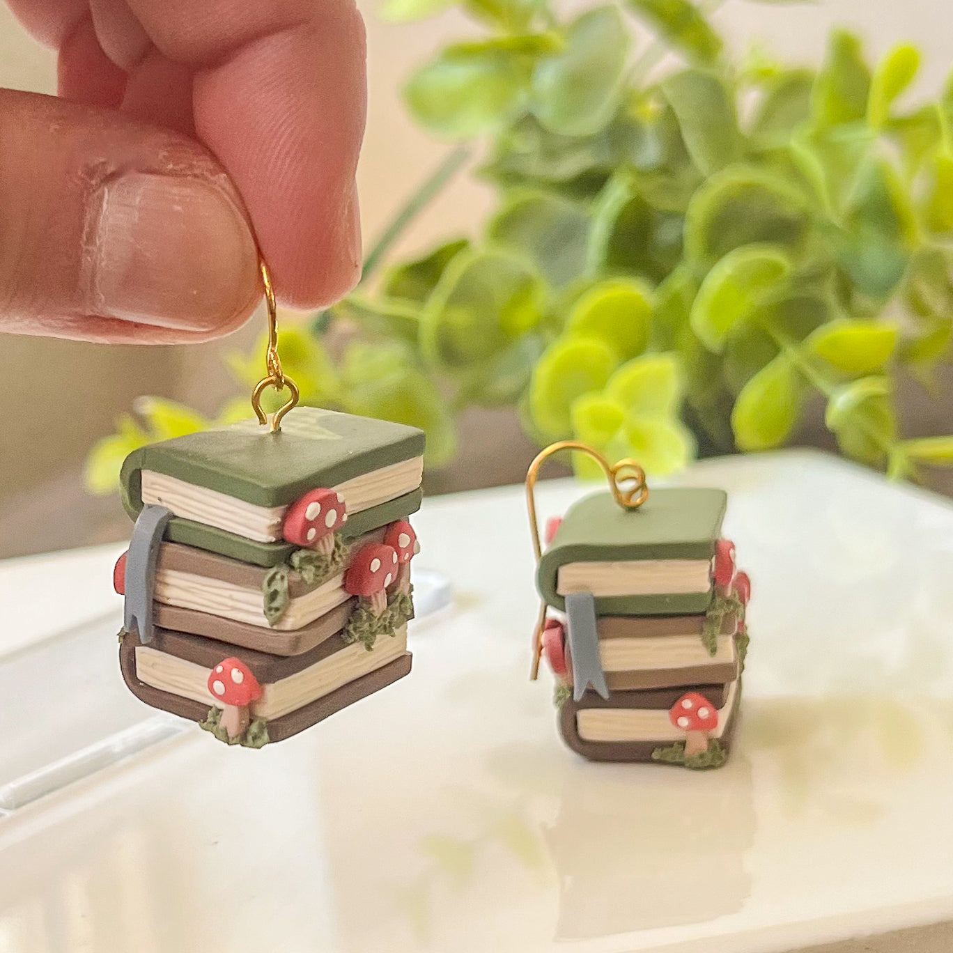 Mushroom book stack earrings | 18k gold plated