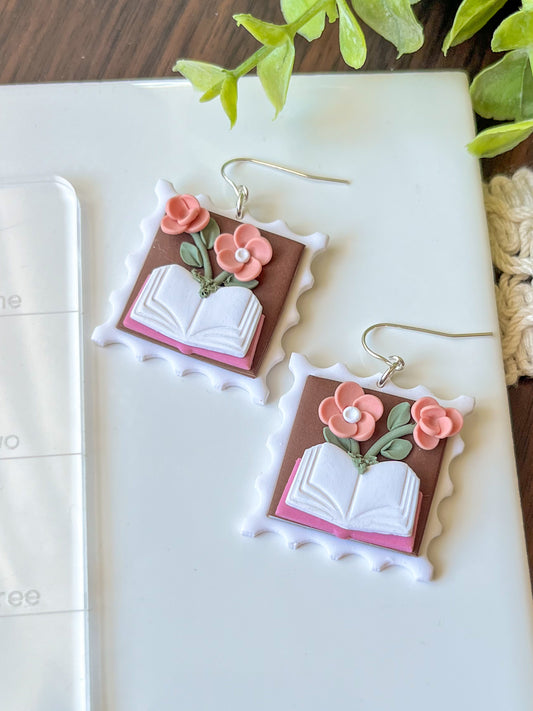 Floral bookish stamp earrings | sterling silver