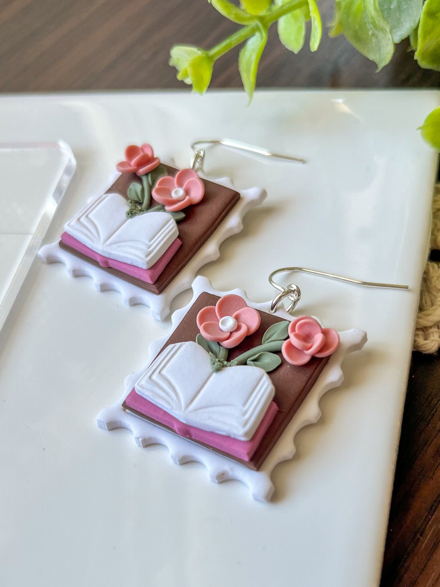 Floral bookish stamp earrings | sterling silver