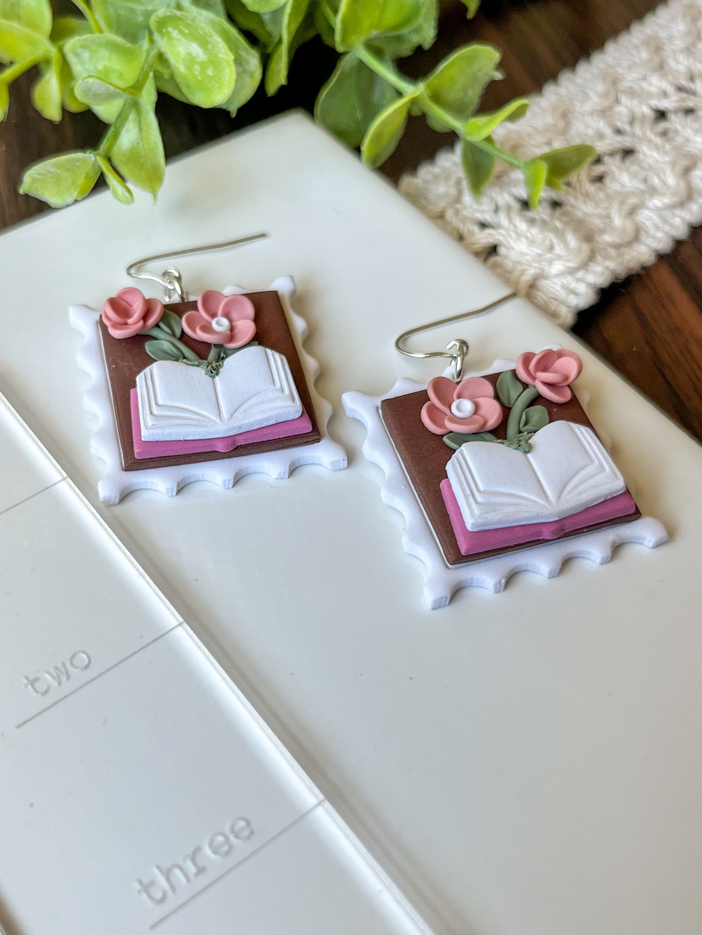 Floral bookish stamp earrings | sterling silver