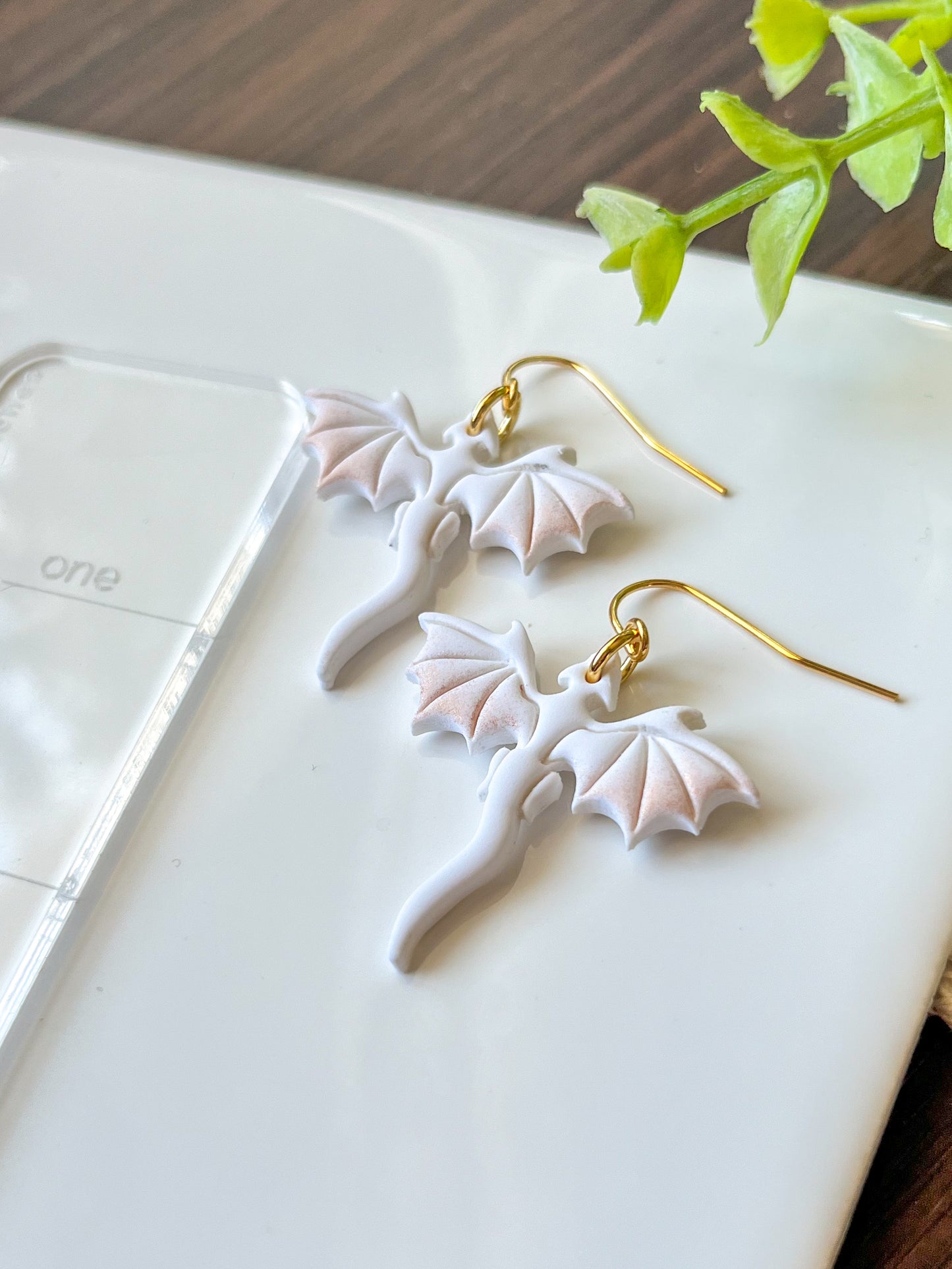 gold and white dragon earrings | 18k gold plated