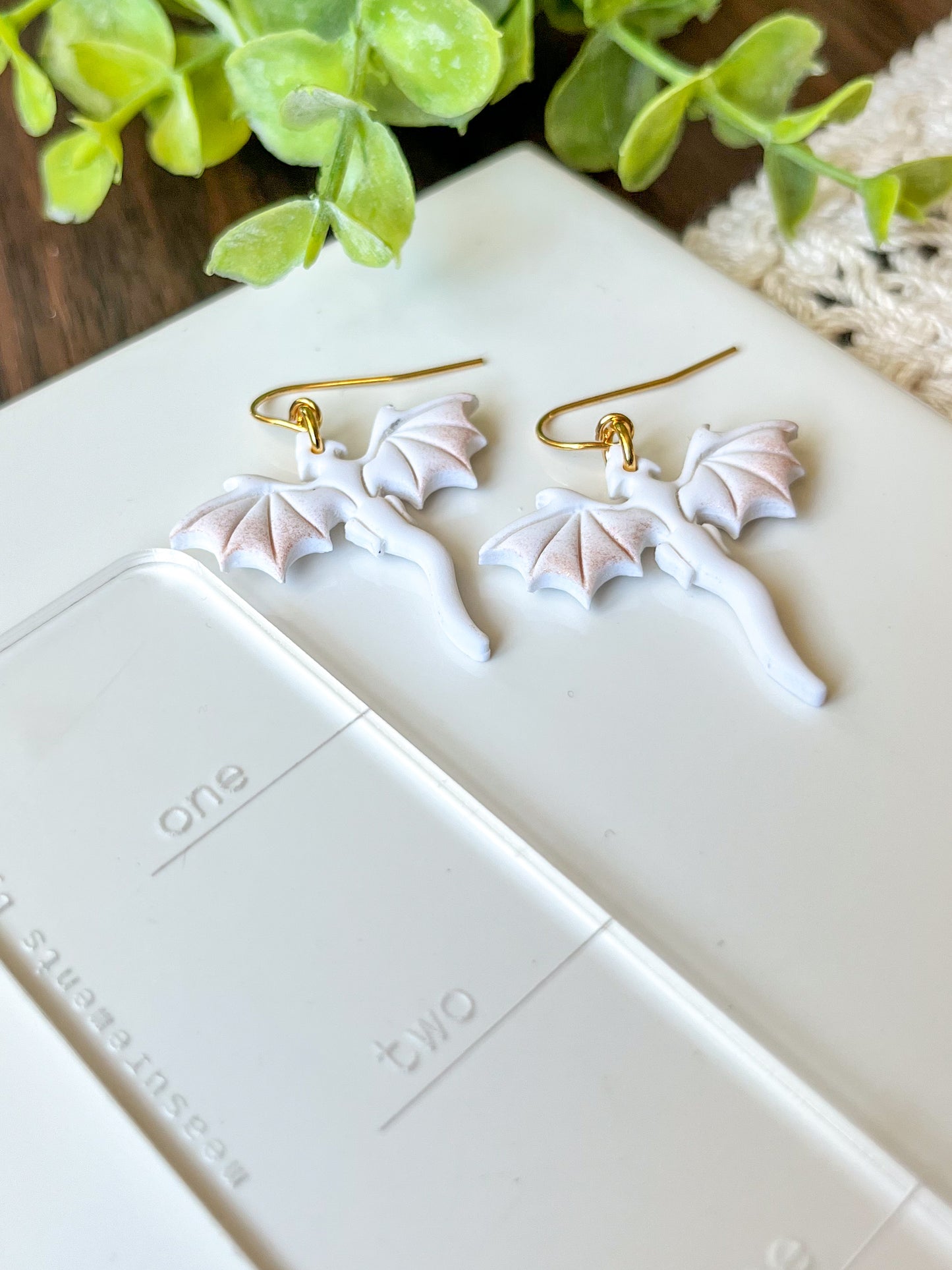 gold and white dragon earrings | 18k gold plated